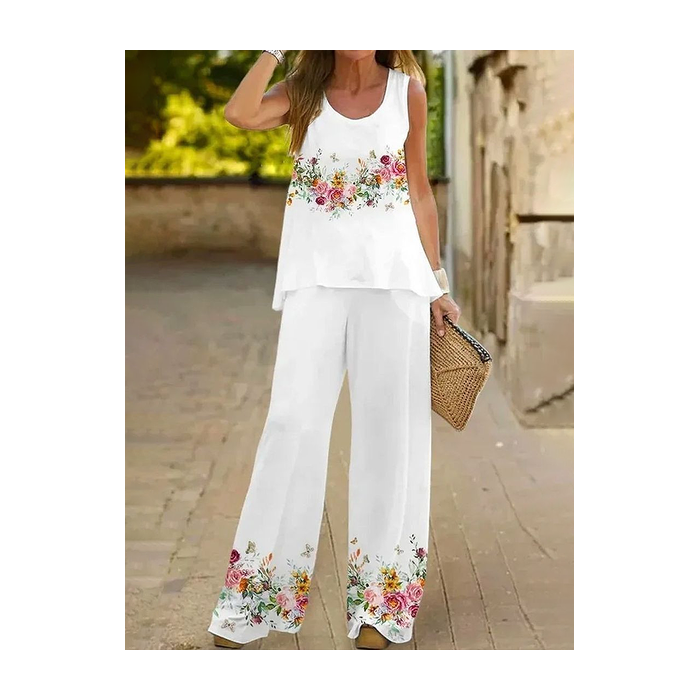 Women Floral Printing Two-Piece Set Daily Sleeveless Casual Summer Multi-Piece Set Matching Set