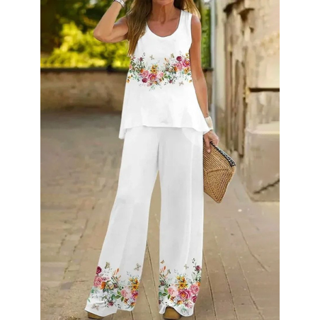 Women Floral Printing Two-Piece Set Daily Sleeveless Casual Summer Multi-Piece Set Matching Set