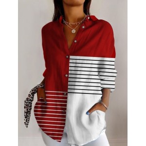 Women's Long Sleeve Shirt Spring/Fall Geometric Cotton Shirt Collar Daily Going Out Casual Top