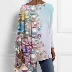 Women's Long Sleeve Blouse Spring/Fall Abstract Crew Neck Daily Going Out Casual Top