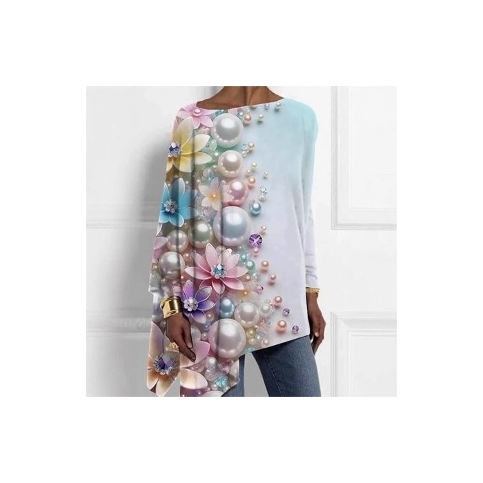 Women's Long Sleeve Blouse Spring/Fall Abstract Crew Neck Daily Going Out Casual Top