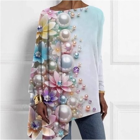 Women's Long Sleeve Blouse Spring/Fall Abstract Crew Neck Daily Going Out Casual Top