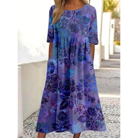 Women's Half Sleeve Summer Floral Dress Crew Neck Daily Going Out Vintage Maxi Shirt Dress A-Line Dress