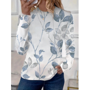 Women's Floral Long Sleeve Tee T-shirt Crew Neck Printing Casual Spring/Fall Graphic Tee Top