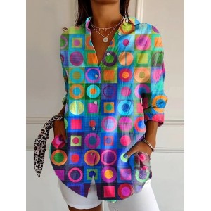 Women Plaid Long Sleeve Shirt Spring/Fall Shirt Collar Daily Casual Top