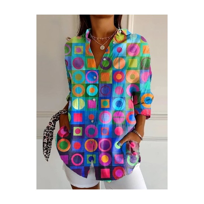 Women Plaid Long Sleeve Shirt Spring/Fall Shirt Collar Daily Casual Top