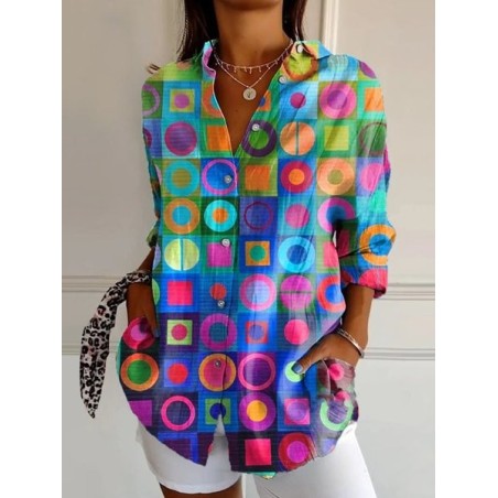 Women Plaid Long Sleeve Shirt Spring/Fall Shirt Collar Daily Casual Top