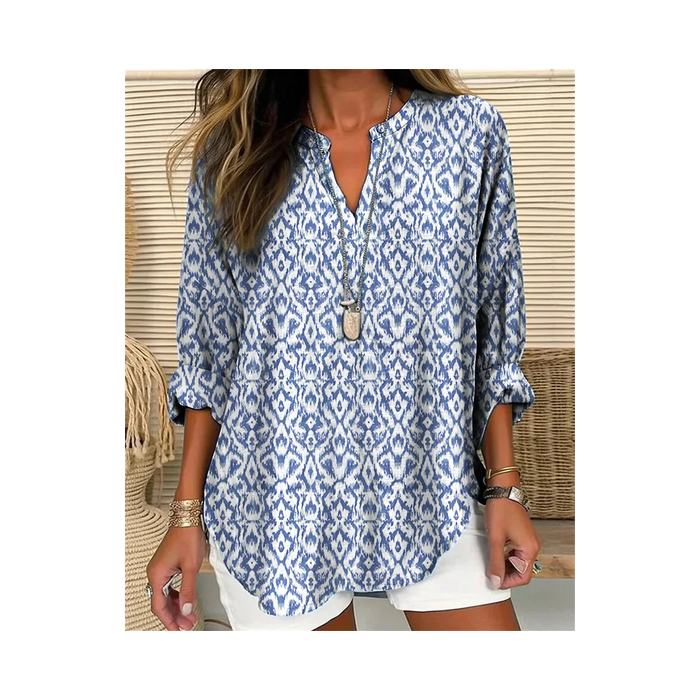 Women Abstract Graphic Long Sleeve Shirt Spring/Fall V Neck Daily Casual Top