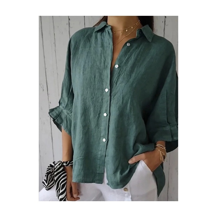 Women Plain Three Quarter Sleeve Shirt Spring/Fall Shirt Collar Daily Casual Top