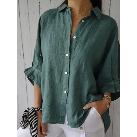 Women Plain Three Quarter Sleeve Shirt Spring/Fall Shirt Collar Daily Casual Top