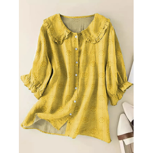 Women Floral Short Sleeve Shirt Summer Shawl Collar Daily Casual Top