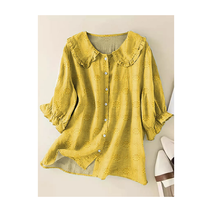 Women Floral Short Sleeve Shirt Summer Shawl Collar Daily Casual Top