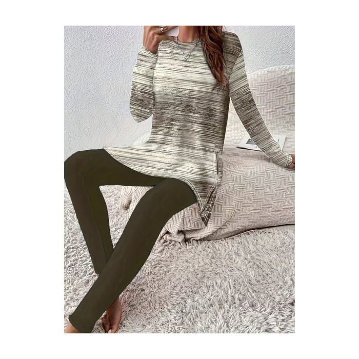 Women's Jersey Abstract Daily Going Out Two Piece Set Long Sleeve Casual Spring/Fall Top With Pants Matching Set