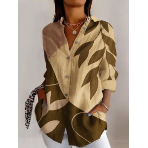Women's Long Sleeve Shirt Spring/Fall Geometric Cotton Shirt Collar Daily Going Out Casual Top