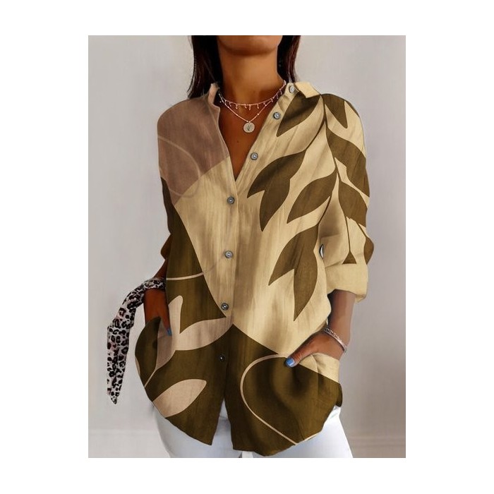 Women's Long Sleeve Shirt Spring/Fall Geometric Cotton Shirt Collar Daily Going Out Casual Top