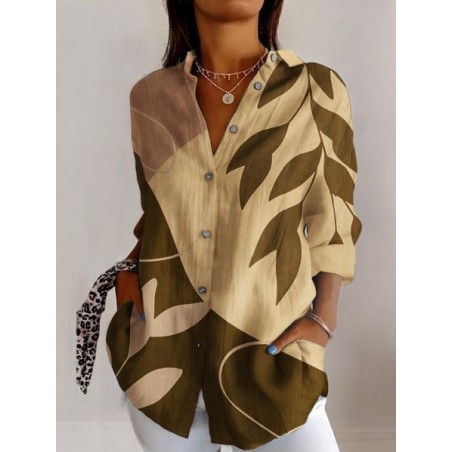 Women's Long Sleeve Shirt Spring/Fall Geometric Cotton Shirt Collar Daily Going Out Casual Top