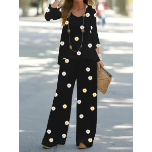 Women's Floral Printing Two-Piece Set Daily Long Sleeve Casual Spring/Fall Top With Pants Matching Set