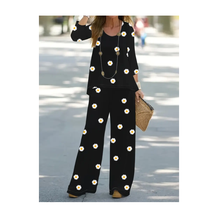 Women's Floral Printing Two-Piece Set Daily Long Sleeve Casual Spring/Fall Top With Pants Matching Set