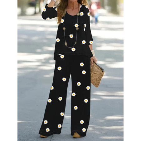 Women's Floral Printing Two-Piece Set Daily Long Sleeve Casual Spring/Fall Top With Pants Matching Set