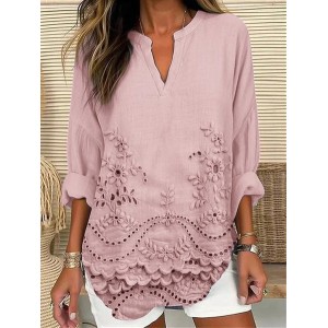 Women Floral Long Sleeve Shirt Spring/Fall V Neck Daily Casual Top