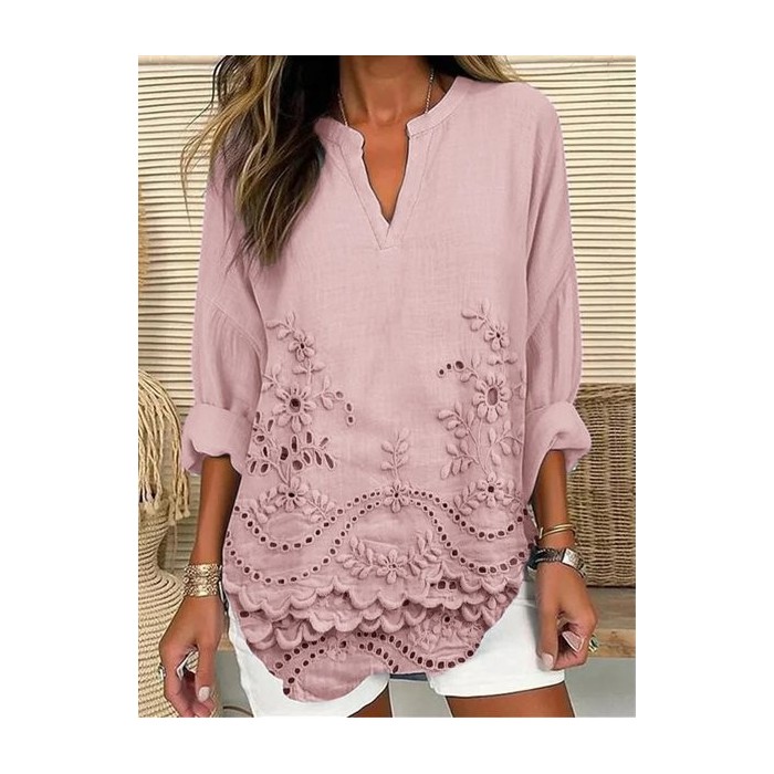 Women Floral Long Sleeve Shirt Spring/Fall V Neck Daily Casual Top