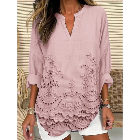 Women Floral Long Sleeve Shirt Spring/Fall V Neck Daily Casual Top