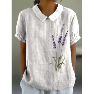 Women Floral Half Sleeve Blouse Summer Shawl Collar Daily Casual Top