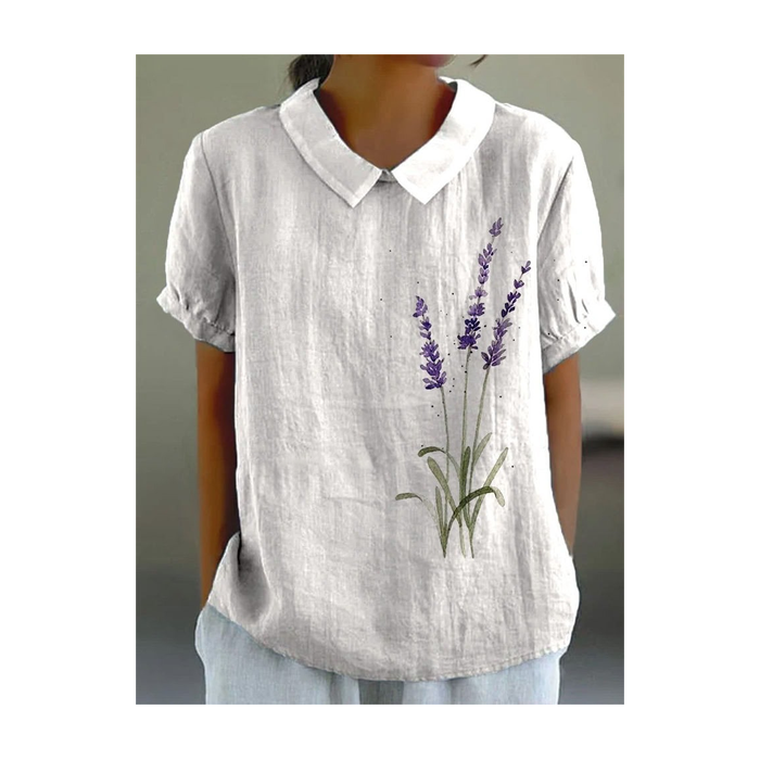 Women Floral Half Sleeve Blouse Summer Shawl Collar Daily Casual Top