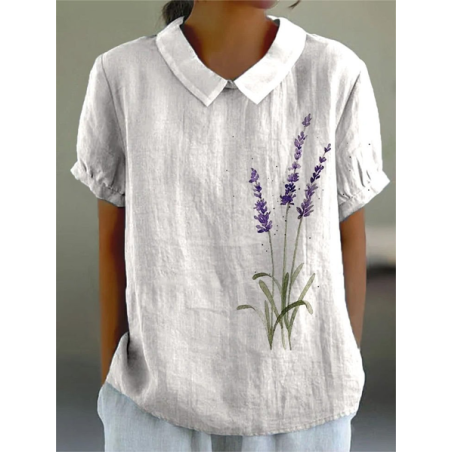 Women Floral Half Sleeve Blouse Summer Shawl Collar Daily Casual Top