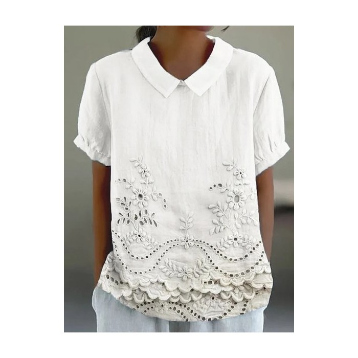 Women Plain Half Sleeve Blouse Summer Shawl Collar Daily Casual Top