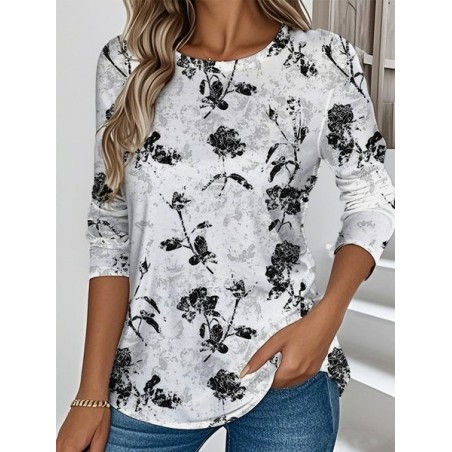 Women Floral Long Sleeve Tee T-shirt Crew Neck Casual Spring/Fall Top