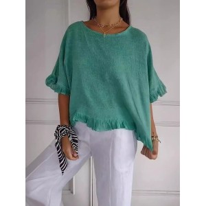 Women Plain Three Quarter Sleeve Tee T-shirt Crew Neck Casual Spring/Fall Top