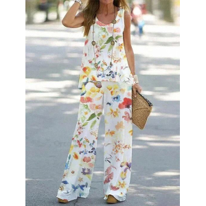 Women Floral Printing Two-Piece Set Daily Sleeveless Casual Summer Multi-Piece Set Matching Set