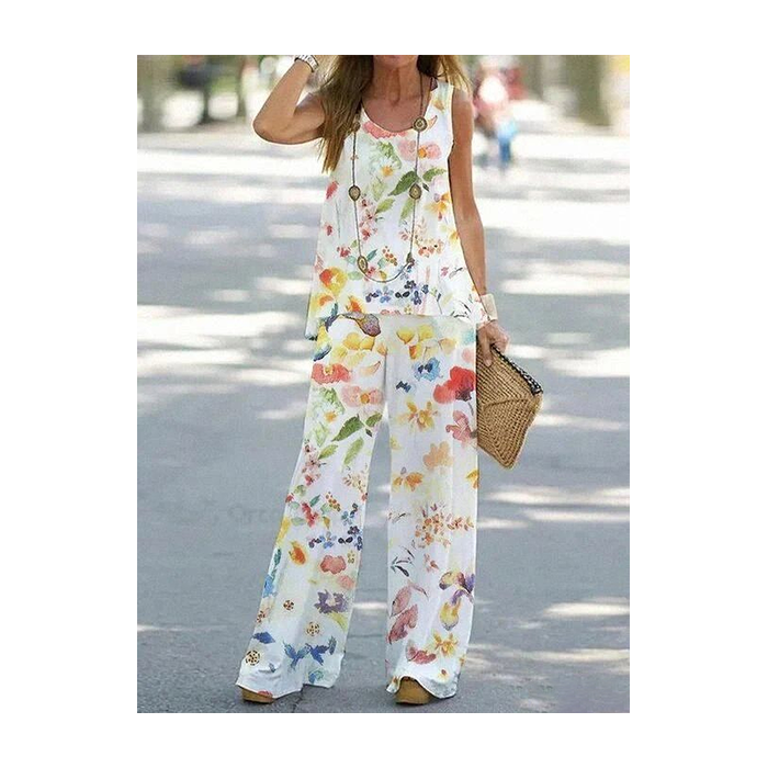 Women Floral Printing Two-Piece Set Daily Sleeveless Casual Summer Multi-Piece Set Matching Set