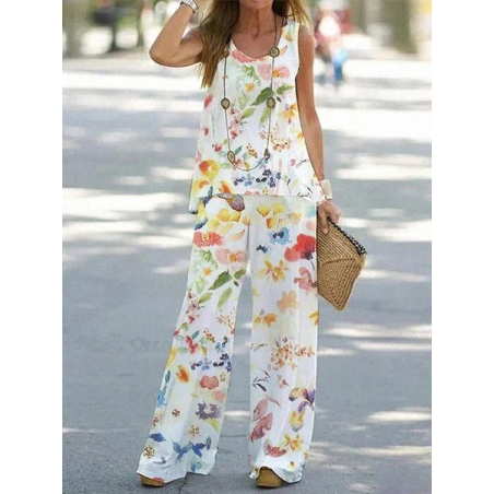 Women Floral Printing Two-Piece Set Daily Sleeveless Casual Summer Multi-Piece Set Matching Set