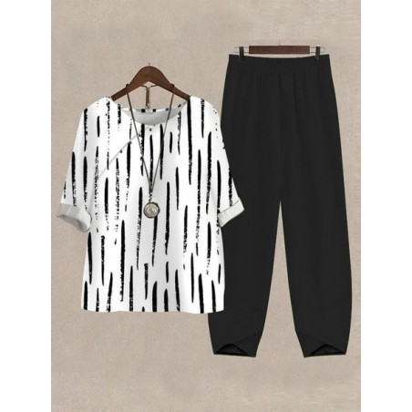 Women's Geometric Daily Going Out Two Piece Set Half Sleeve Casual Summer Top With Pants Matching Set