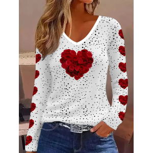Women's Long Sleeve Tee T-shirt Spring/Fall Polka Dots Printing V Neck Casual Top