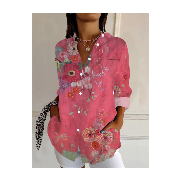 Women's Long Sleeve Shirt Spring/Fall Floral Buckle Shirt Collar Daily Going Out Casual Top