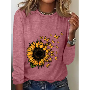 Women's Long Sleeve Blouse Spring/Fall Floral Crew Neck Daily Going Out Casual Top