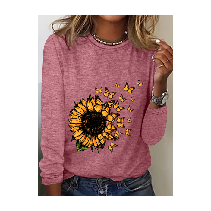 Women's Long Sleeve Blouse Spring/Fall Floral Crew Neck Daily Going Out Casual Top