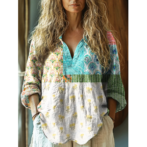 Women's Long Sleeve Shirt Spring/Fall Ombre V Neck Daily Going Out Casual Top