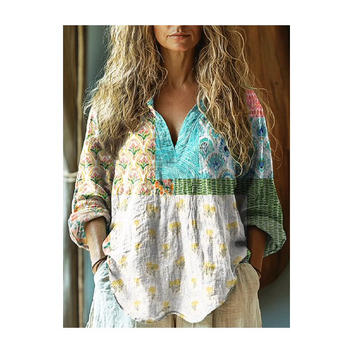 Women's Long Sleeve Shirt Spring/Fall Ombre V Neck Daily Going Out Casual Top