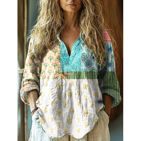 Women's Long Sleeve Shirt Spring/Fall Ombre V Neck Daily Going Out Casual Top