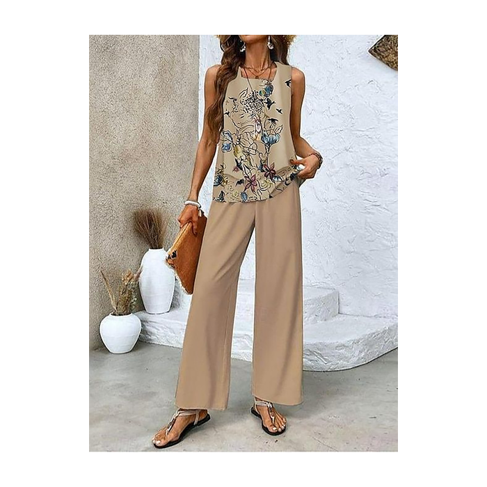 Women's Floral Printing Two-Piece Set Daily Sleeveless Casual Summer Top With Pants Matching Set
