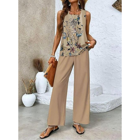 Women's Floral Printing Two-Piece Set Daily Sleeveless Casual Summer Top With Pants Matching Set