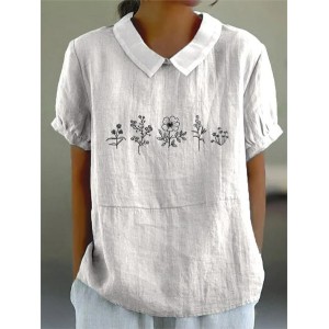 Women Floral Half Sleeve Blouse Summer Shawl Collar Daily Casual Top