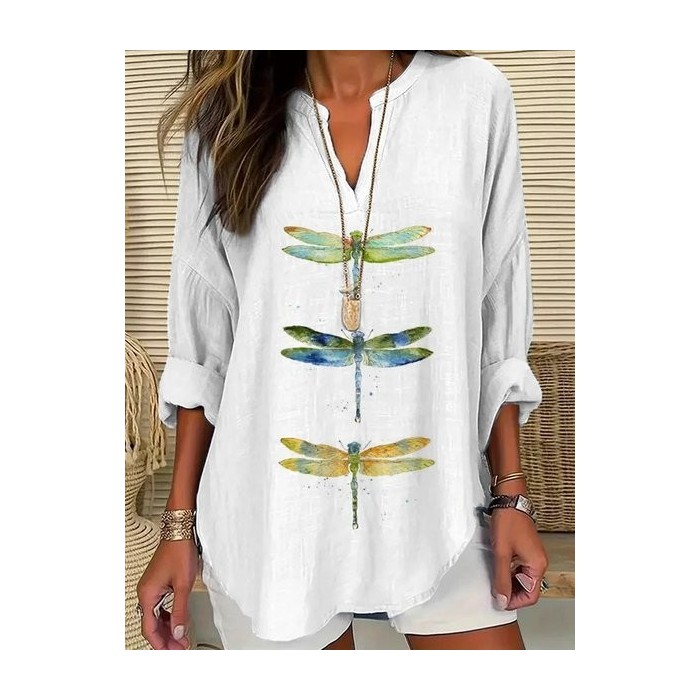 Women Animal Half Sleeve Blouse Summer Shawl Collar Daily Casual Top