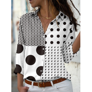 Women Polka Dots Long Sleeve Shirt Spring/Fall Shirt Collar Daily Casual Top