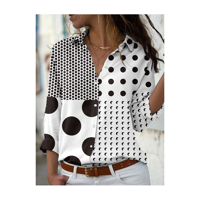 Women Polka Dots Long Sleeve Shirt Spring/Fall Shirt Collar Daily Casual Top