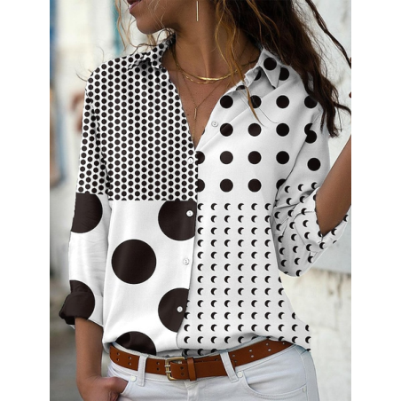 Women Polka Dots Long Sleeve Shirt Spring/Fall Shirt Collar Daily Casual Top